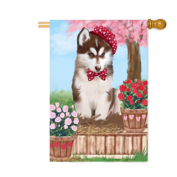 Personalized Rosie 25 Cent Kisses Siberian Husky Dog Custom House Flag FLG64955