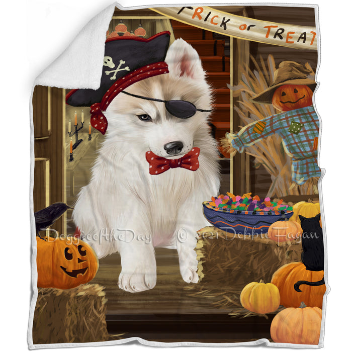 Enter at Own Risk Trick or Treat Halloween Siberian Husky Dog Blanket BLNKT97050