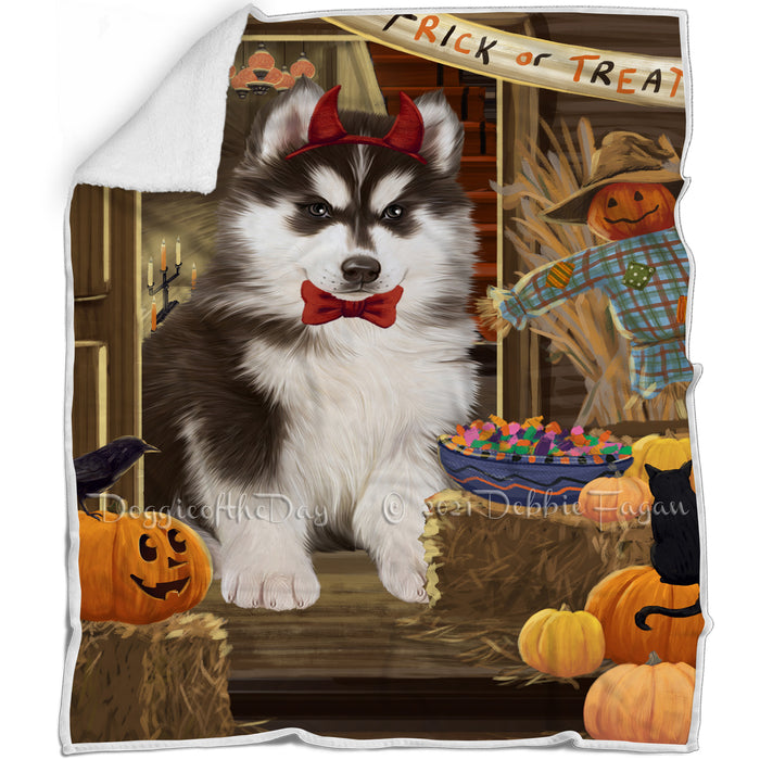 Enter at Own Risk Trick or Treat Halloween Siberian Husky Dog Blanket BLNKT97059