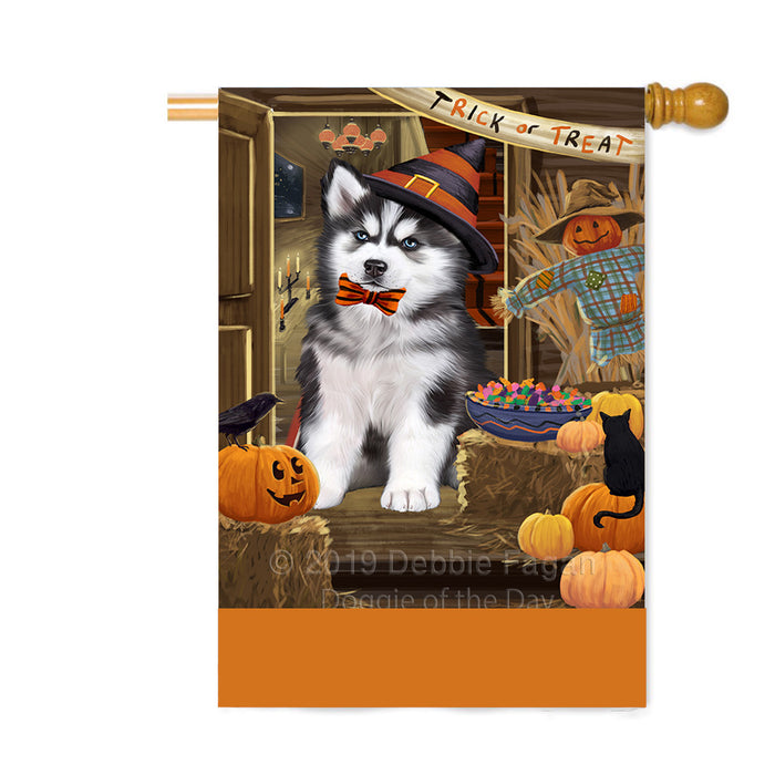 Personalized Enter at Own Risk Trick or Treat Halloween Siberian Husky Dog Custom House Flag FLG-DOTD-A59795