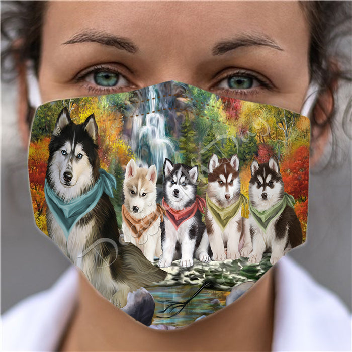 Scenic Waterfall Siberian Husky Dogs Face Mask FM49342