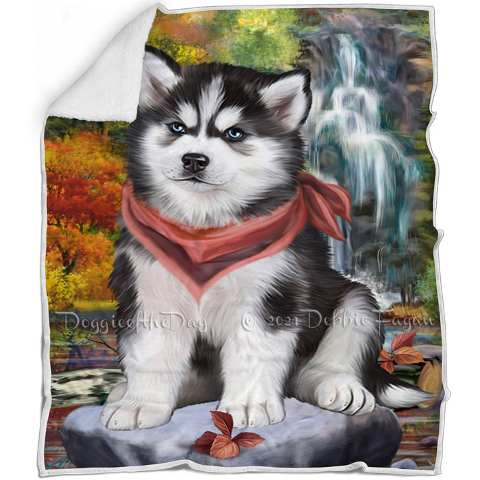 Scenic Waterfall Siberian Husky Dog Blanket BLNKT142576