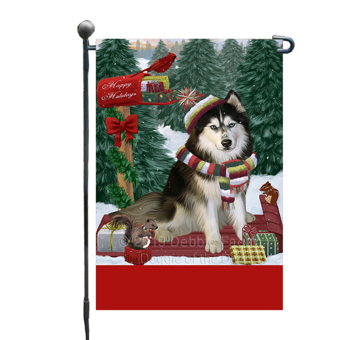 Personalized Merry Christmas Woodland Sled  Siberian Husky Dog Custom Garden Flags GFLG-DOTD-A61698