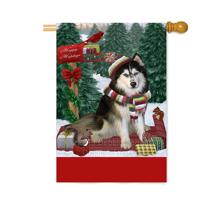 Personalized Merry Christmas Woodland Sled Siberian Husky Dog Custom House Flag FLG-DOTD-A61754