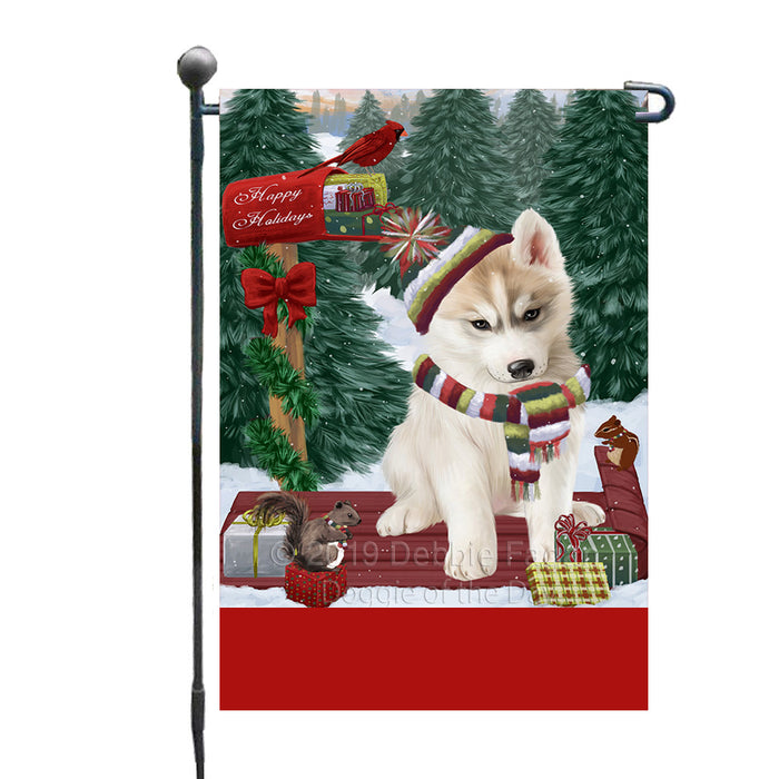 Personalized Merry Christmas Woodland Sled  Siberian Husky Dog Custom Garden Flags GFLG-DOTD-A61699