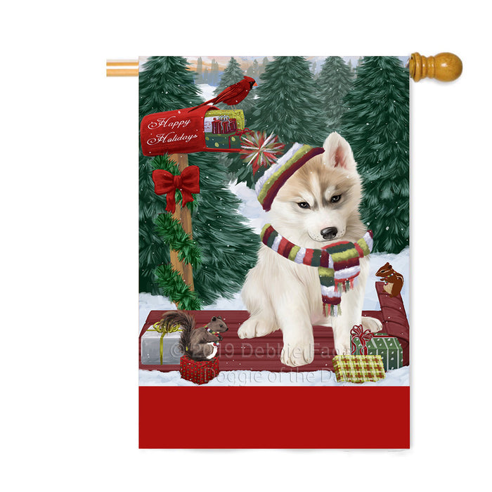 Personalized Merry Christmas Woodland Sled Siberian Husky Dog Custom House Flag FLG-DOTD-A61755