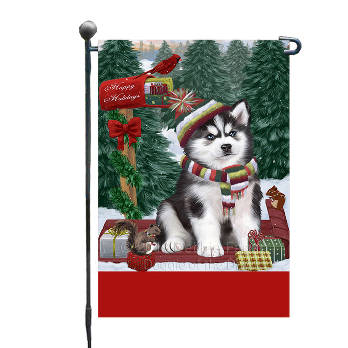 Personalized Merry Christmas Woodland Sled  Siberian Husky Dog Custom Garden Flags GFLG-DOTD-A61700
