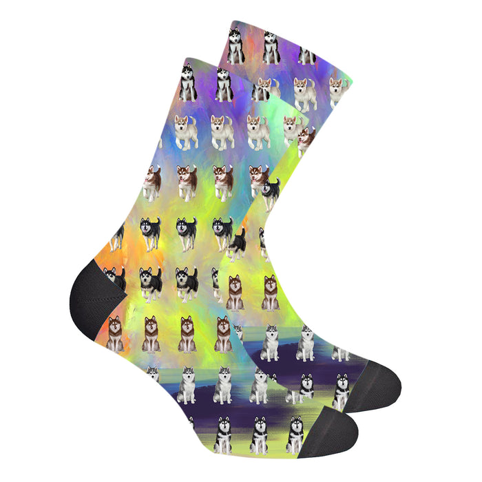 Paradise Wave Siberian Husky Dogs Men's Socks