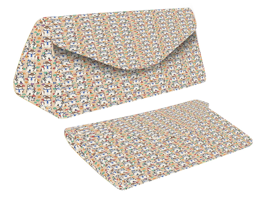 Rainbow Paw Print Siberian Husky Dogs Blue Foldable Glasses Case
