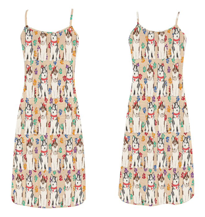 Rainbow Paw Print Siberian Husky Dogs Red Alcestis Slip Dress