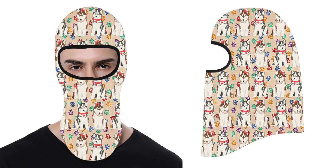 Rainbow Paw Print Siberian Husky Dogs All Over Print Balaclava Ski Mask SM48232