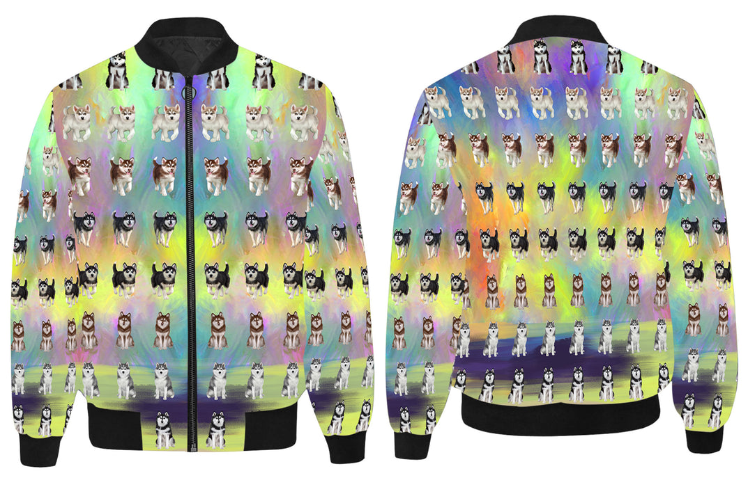 Paradise Wave Siberian Husky Dogs All Over Print Quilted Bomber Men's Jacket