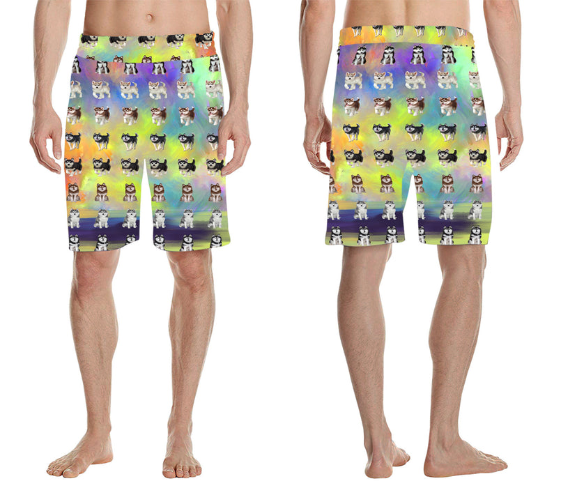 Paradise Wave Siberian Husky Dogs All Over Print Men's Casual Shorts