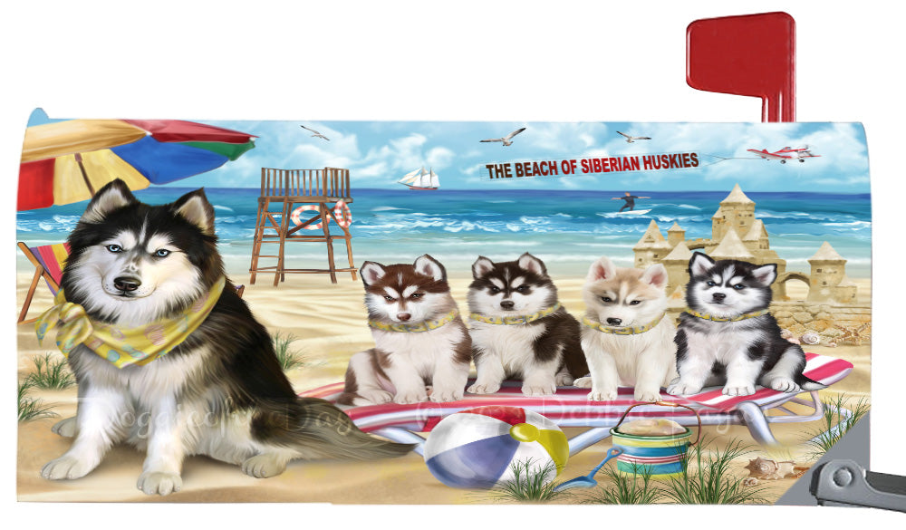 Pet Friendly Beach Siberian Husky Dogs Magnetic Mailbox Cover Both Sides Pet Theme Printed Decorative Letter Box Wrap Case Postbox Thick Magnetic Vinyl Material