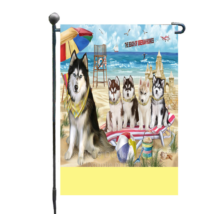 Personalized Pet Friendly Beach Siberian Husky Dogs Custom Garden Flags GFLG-DOTD-A58192