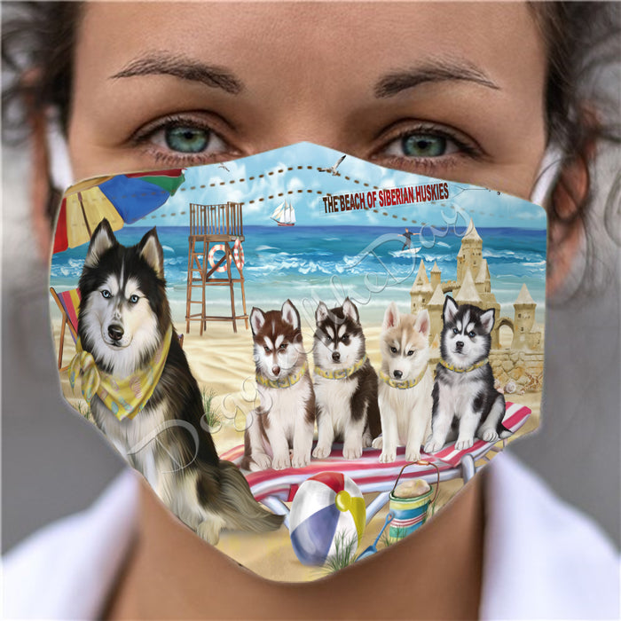 Pet Friendly Beach Siberian Husky Dogs Face Mask FM49142