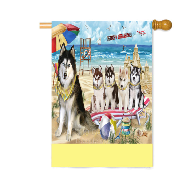 Personalized Pet Friendly Beach Siberian Husky Dogs Custom House Flag FLG-DOTD-A58248