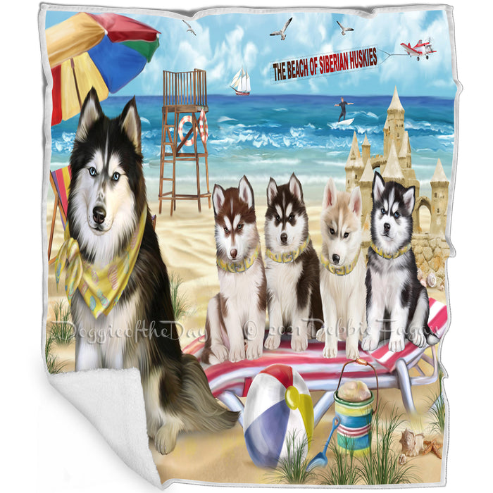 Pet Friendly Beach Siberian Husky Dogs Blanket BLNKT53373