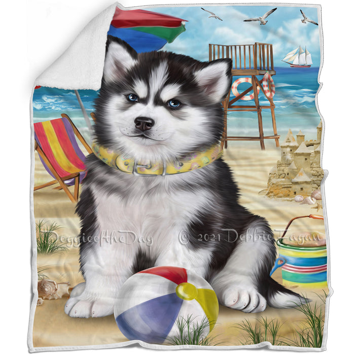 Pet Friendly Beach Siberian Husky Dog Blanket BLNKT53337