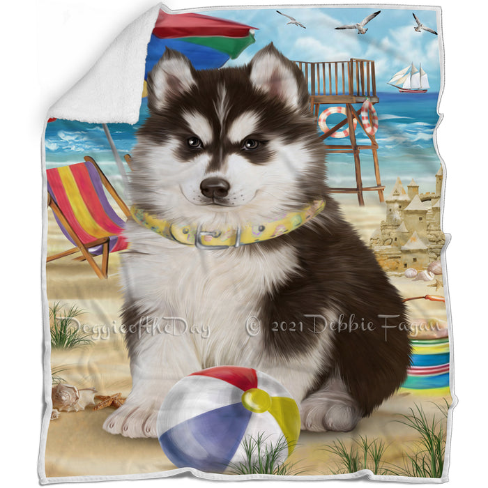 Pet Friendly Beach Siberian Husky Dog Blanket BLNKT53346