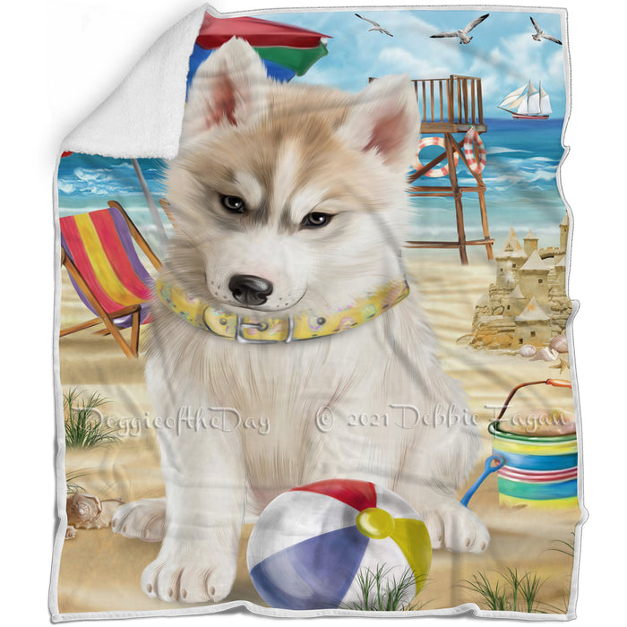 Pet Friendly Beach Siberian Husky Dog Blanket BLNKT53355