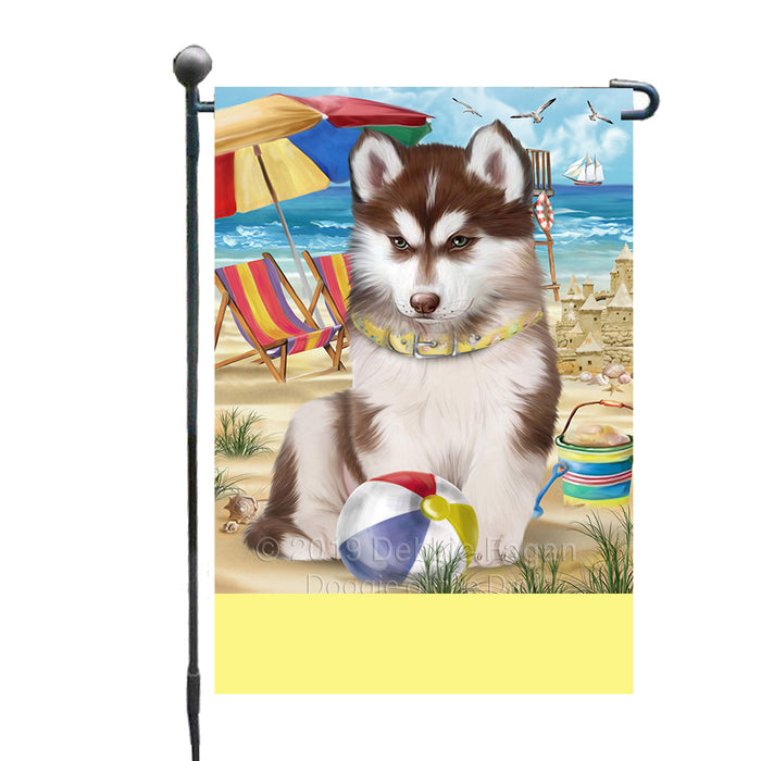 Personalized Pet Friendly Beach Siberian Husky Dog Custom Garden Flags GFLG-DOTD-A58195