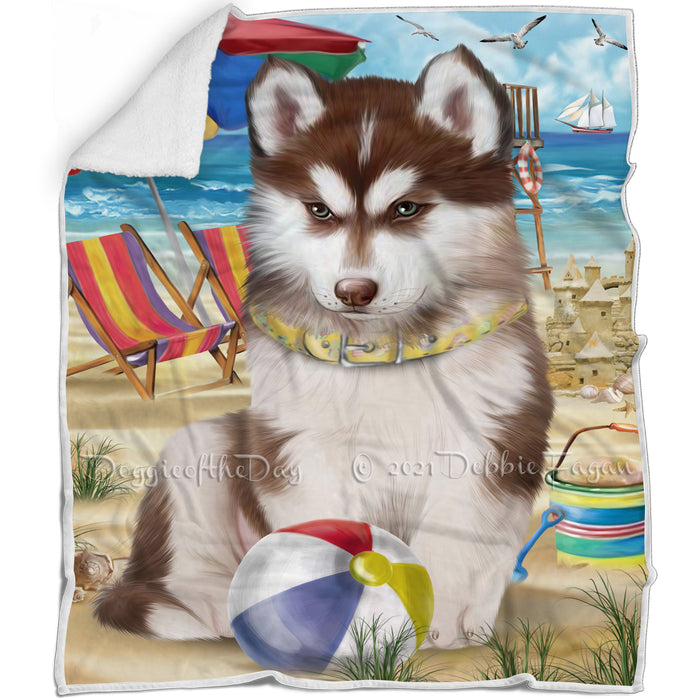 Pet Friendly Beach Siberian Husky Dog Blanket BLNKT53364
