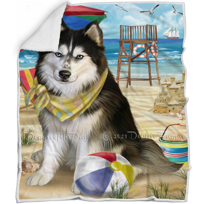 Pet Friendly Beach Siberian Husky Dog Blanket BLNKT53382