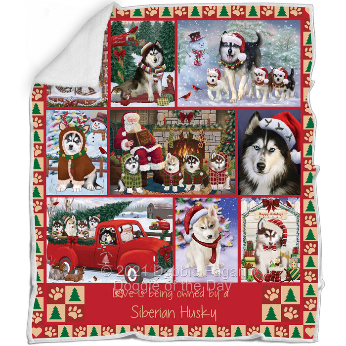 Love is Being Owned Christmas Siberian Husky Dogs Blanket BLNKT143502