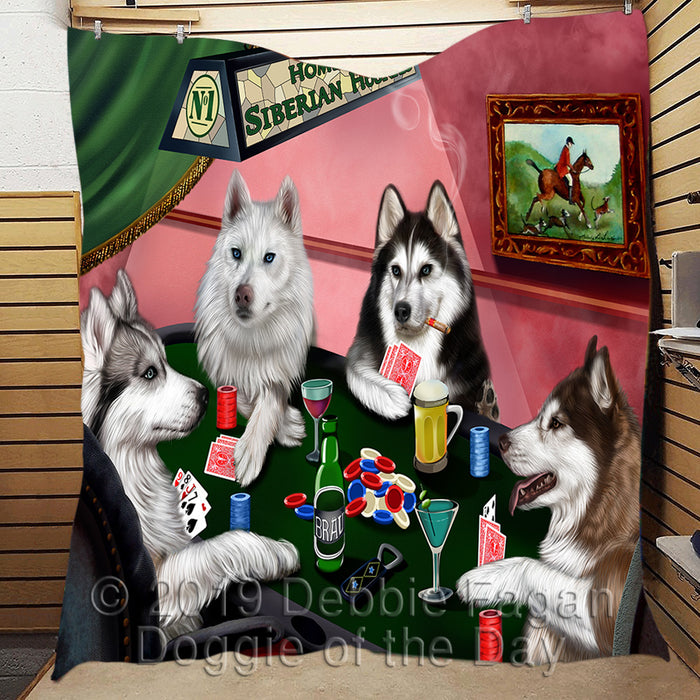 Home of  Siberian Husky Dogs Playing Poker Quilt