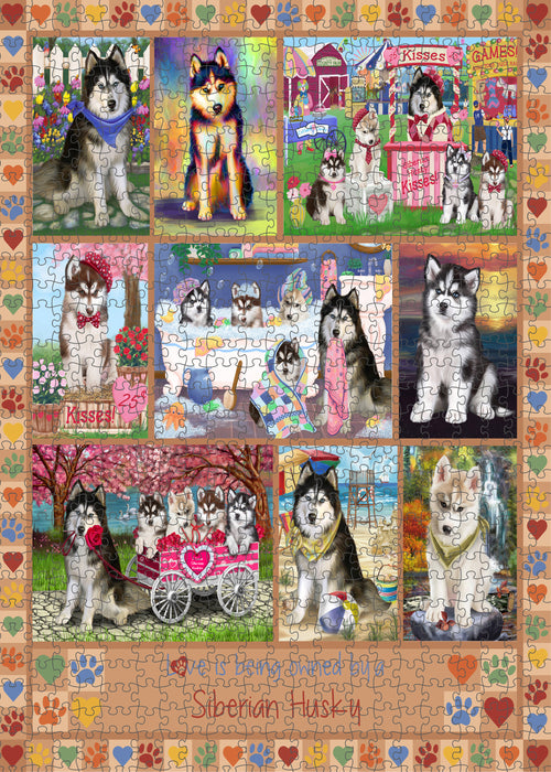 Love is Being Owned Siberian Husky Dog Beige Puzzle with Photo Tin PUZL98660
