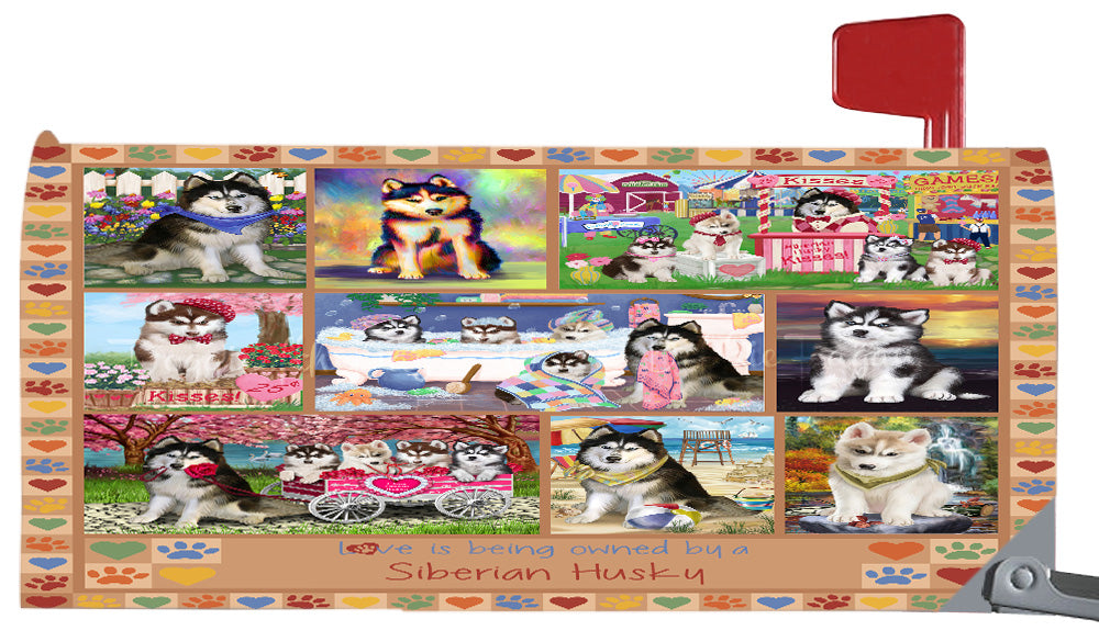 Love is Being Owned Siberian Husky Dog Beige Magnetic Mailbox Cover Both Sides Pet Theme Printed Decorative Letter Box Wrap Case Postbox Thick Magnetic Vinyl Material