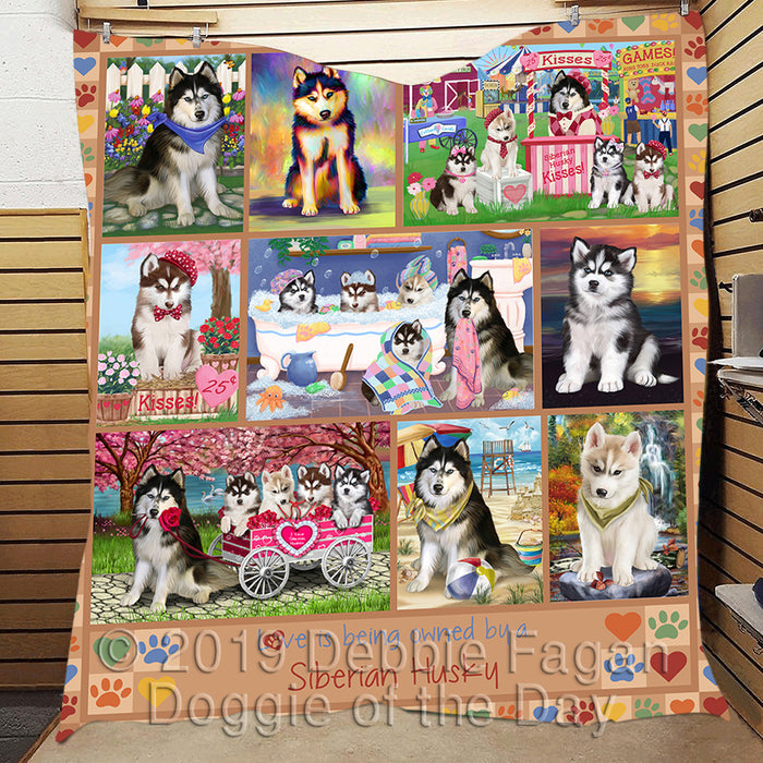Love is Being Owned Siberian Husky Dog Beige Quilt