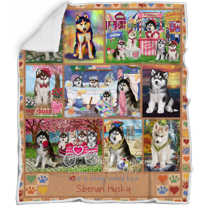Love is Being Owned Siberian Husky Dog Beige Blanket BLNKT137946