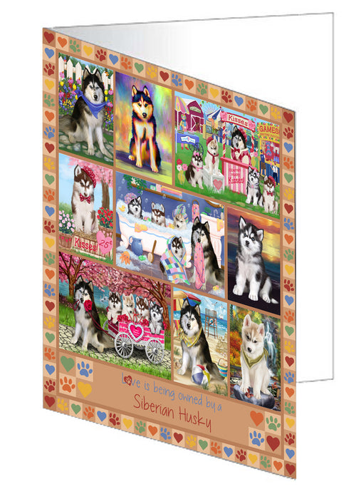 Love is Being Owned Siberian Husky Dog Beige Handmade Artwork Assorted Pets Greeting Cards and Note Cards with Envelopes for All Occasions and Holiday Seasons GCD77504