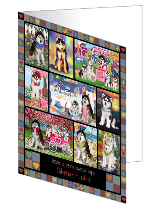 Love is Being Owned Siberian Husky Dog Grey Handmade Artwork Assorted Pets Greeting Cards and Note Cards with Envelopes for All Occasions and Holiday Seasons GCD77507