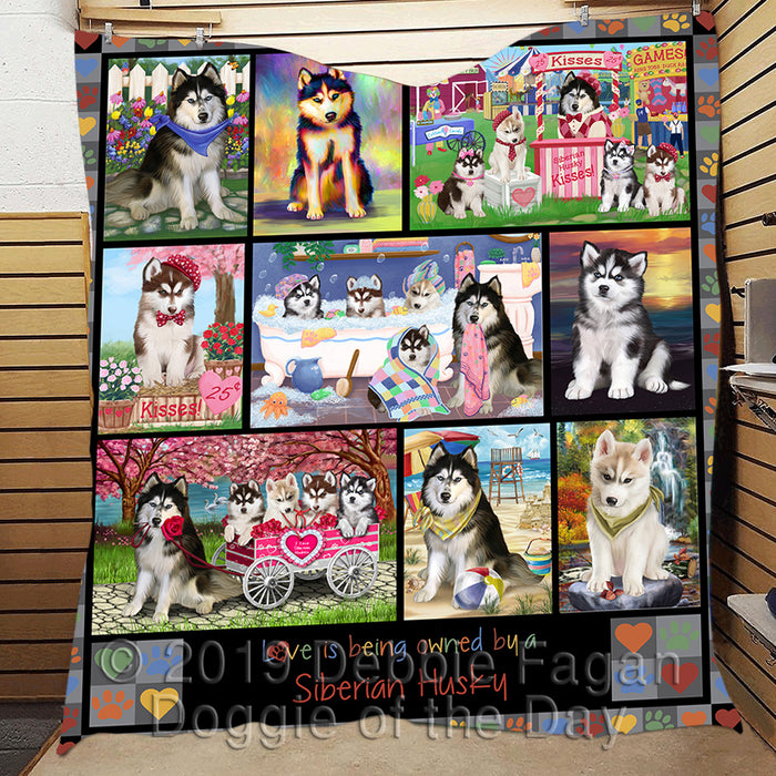 Love is Being Owned Siberian Husky Dog Grey Quilt