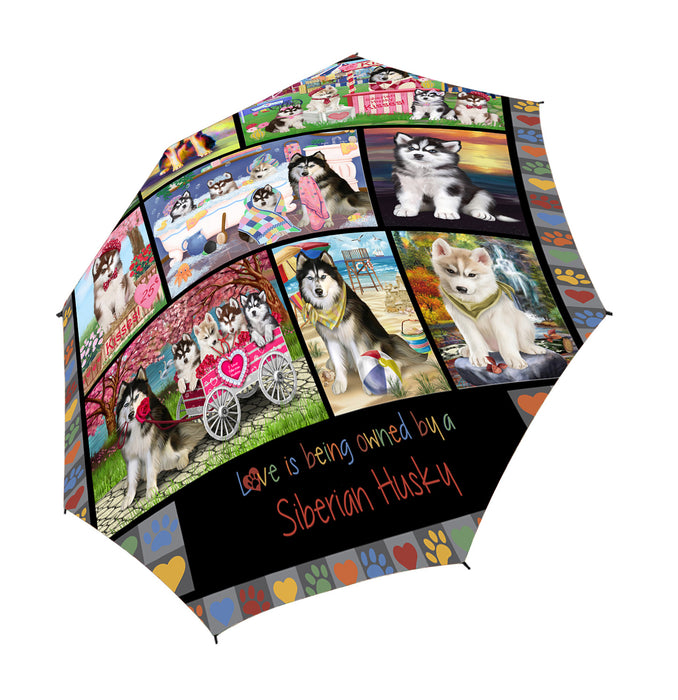 Love is Being Owned Siberian Husky Dog Grey Semi-Automatic Foldable Umbrella