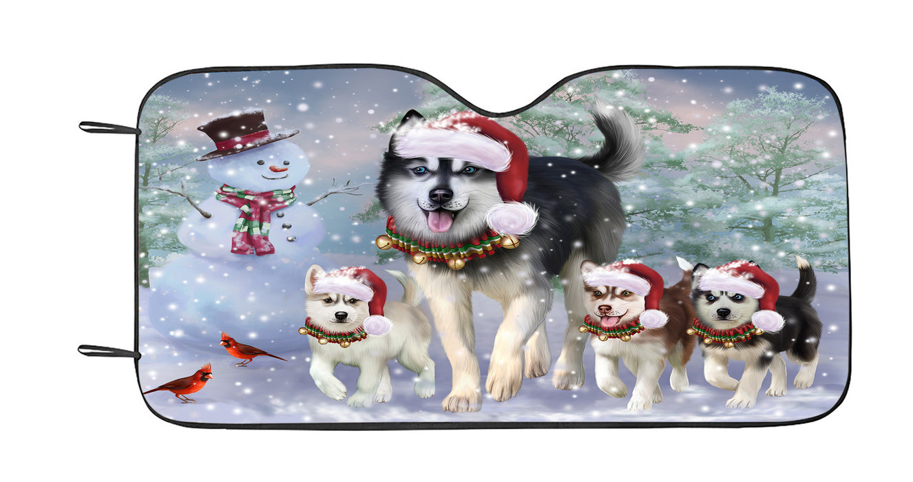 Christmas Running Family Siberian Husky Dogs Car Sun Shade
