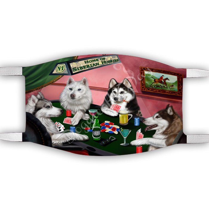 Home of Siberian Husky Dogs Playing Poker Face Mask FM49825