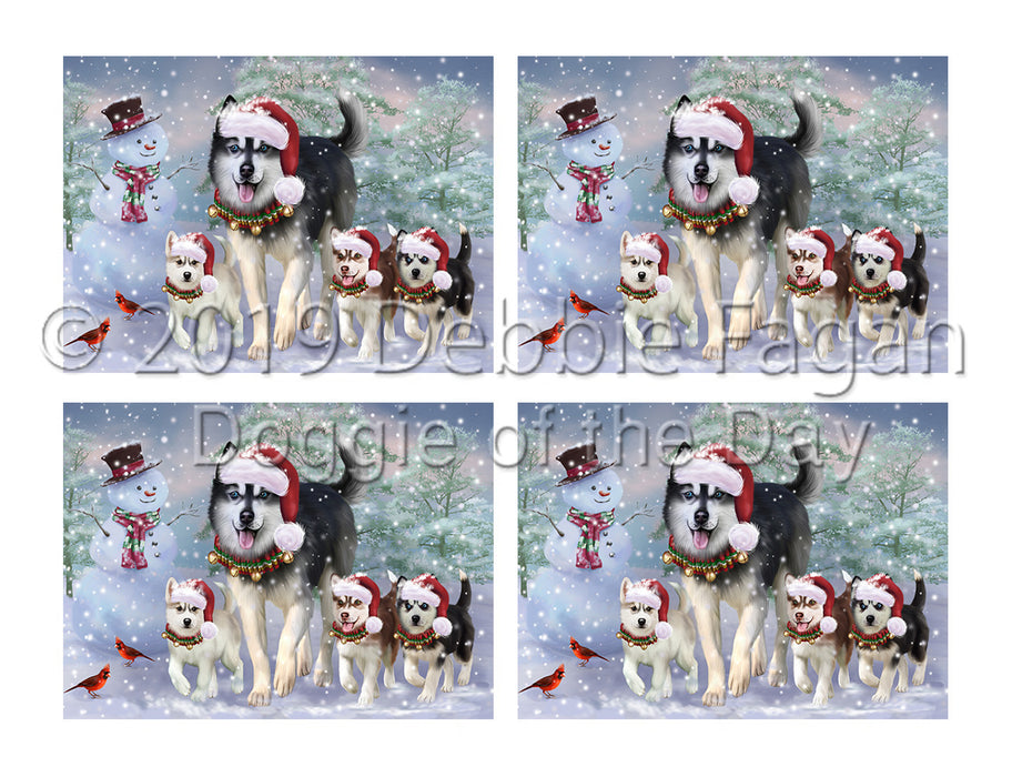 Christmas Running Fammily Siberian Husky Dogs Placemat