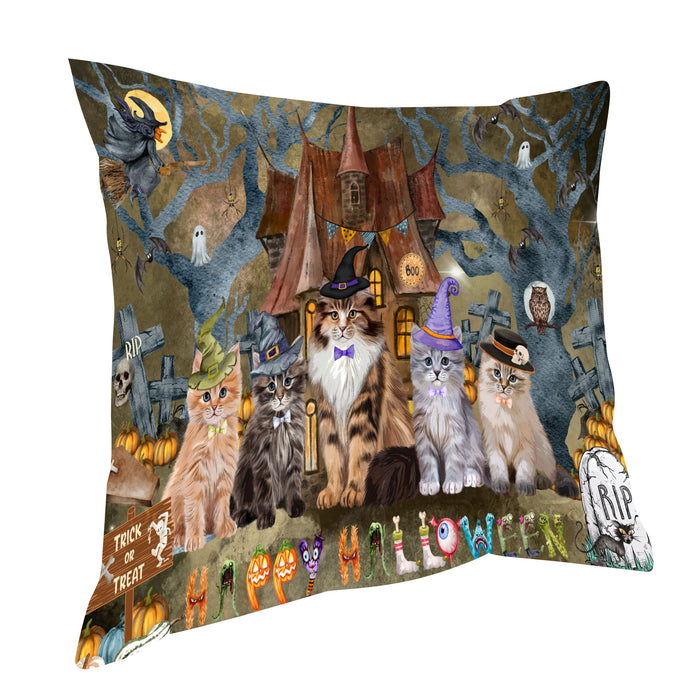 Siberian Cats Throw Pillow: Explore a Variety of Designs, Custom, Cushion Pillows for Sofa Couch Bed, Personalized, Cat Lover's Gifts