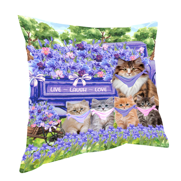Siberian Cats Pillow: Cushion for Sofa Couch Bed Throw Pillows, Personalized, Explore a Variety of Designs, Custom, Pet and Cat Lovers Gift