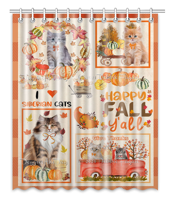 Happy Fall Y'all Pumpkin Siberian Cats Shower Curtain Bathroom Accessories Decor Bath Tub Screens