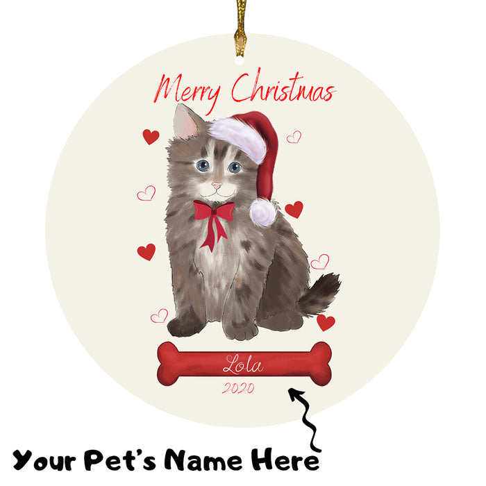 Personalized Merry Christmas  Siberian Cat Christmas Tree Round Flat Ornament RBPOR59016