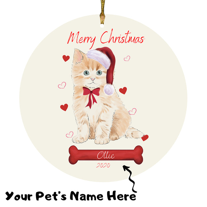 Personalized Merry Christmas  Siberian Cat Christmas Tree Round Flat Ornament RBPOR59017