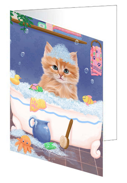 Rub A Dub Dog In A Tub Siberian Cat Handmade Artwork Assorted Pets Greeting Cards and Note Cards with Envelopes for All Occasions and Holiday Seasons GCD79670