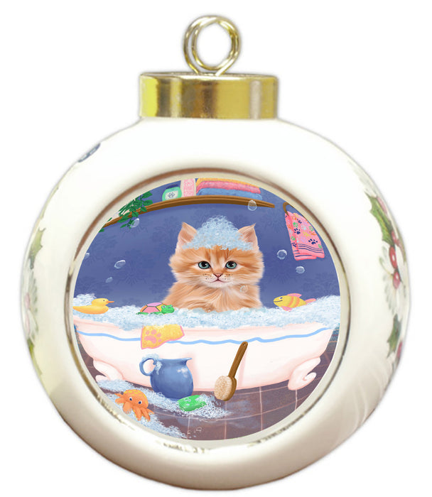 Rub A Dub Dog In A Tub Siberian Cat Round Ball Christmas Ornament RBPOR58676