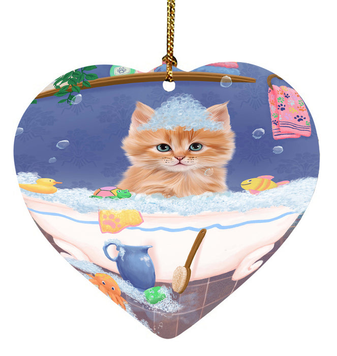 Rub A Dub Dog In A Tub Siberian Cat Heart Christmas Ornament HPORA58692