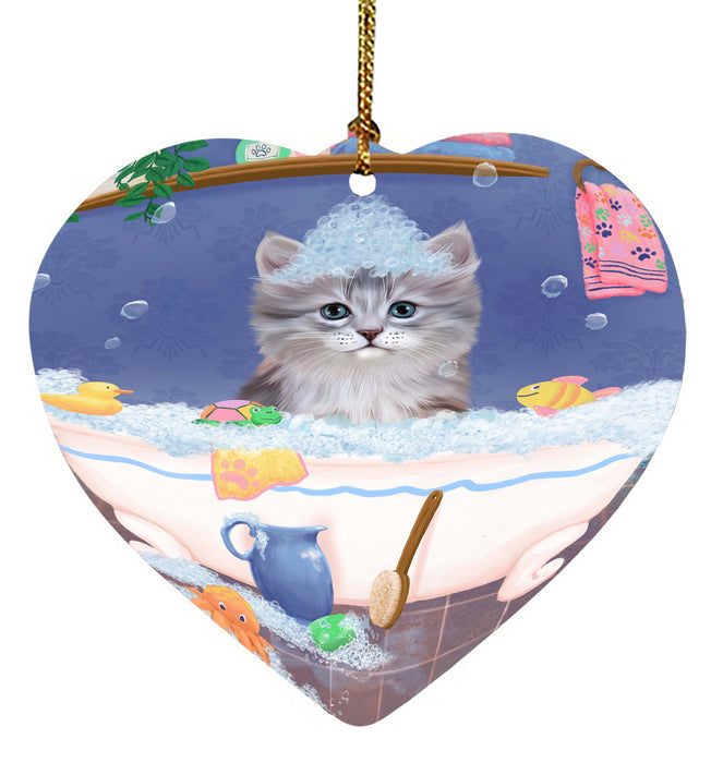Rub A Dub Dog In A Tub Siberian Cat Heart Christmas Ornament HPORA58693